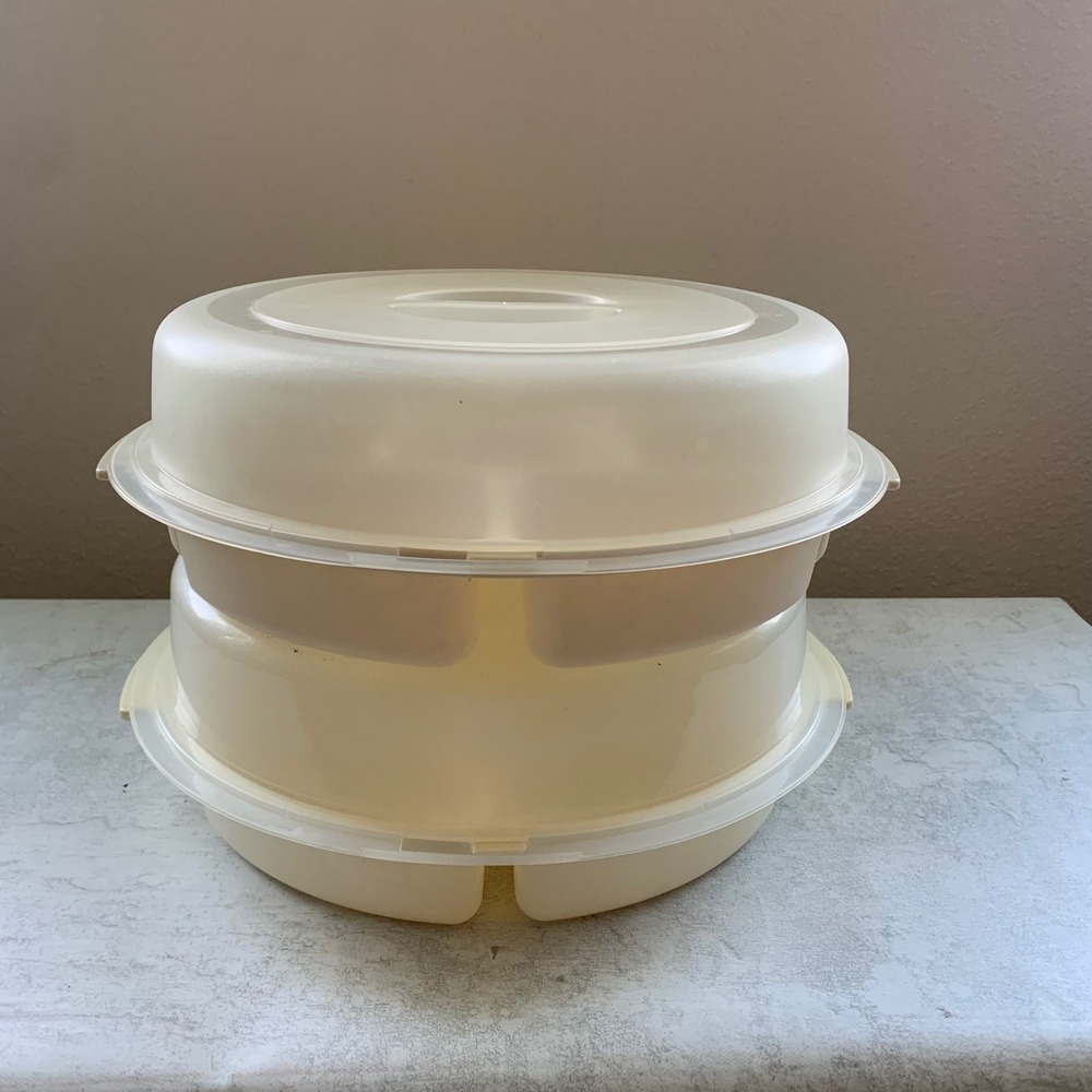 Rubbermaid Servin Saver Round Divided Snack Tray Clear Lid + Matching Tray Lot 2